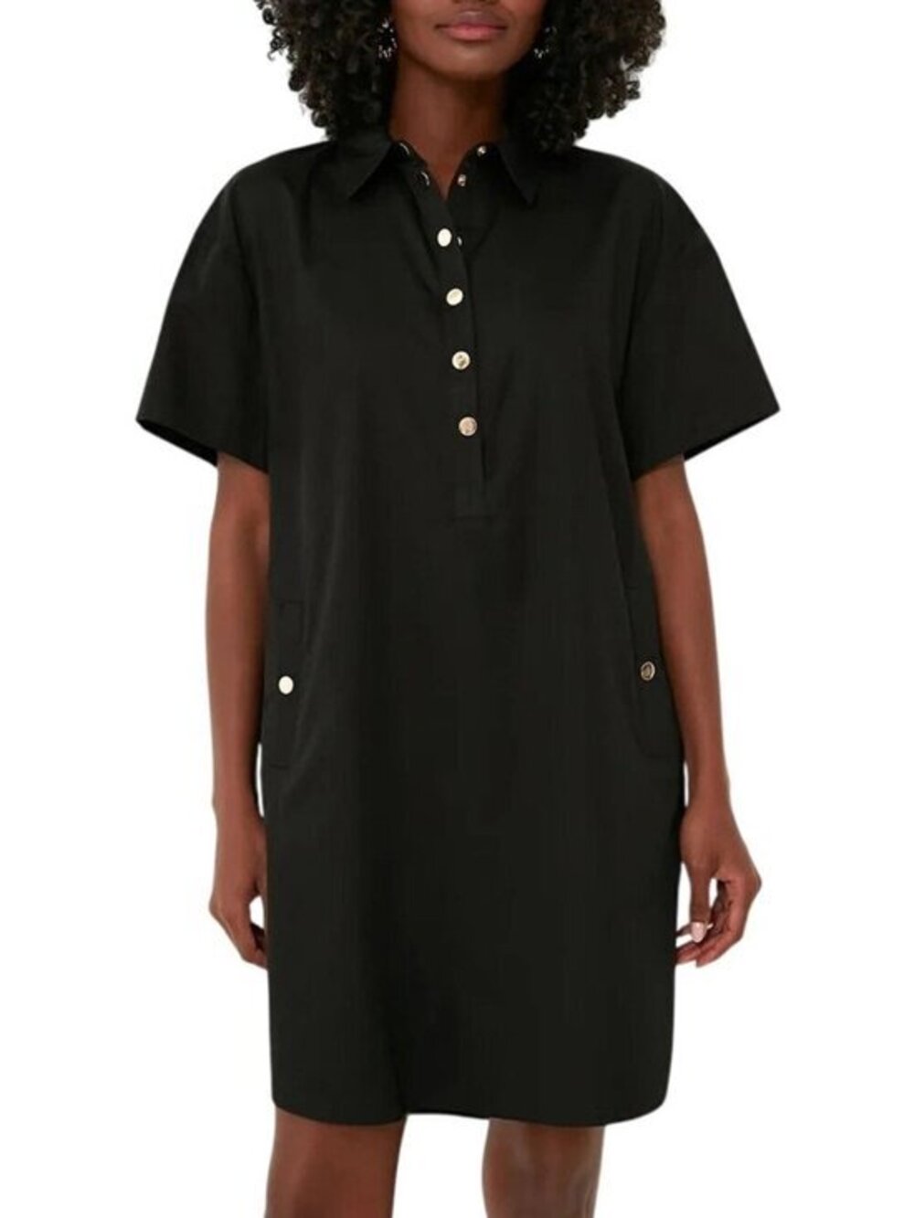 New Tuckernuck Oakley Gold Button 100% Cotton Mini Dress Black XS